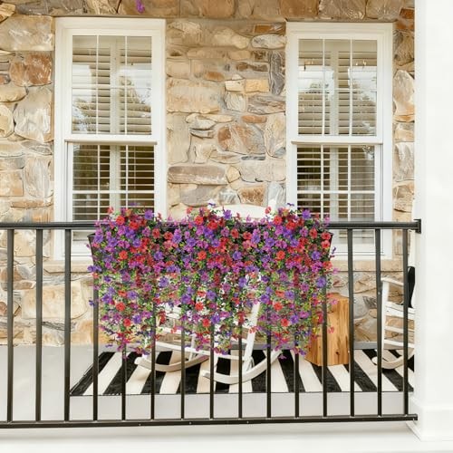 4 PCS Artificial Hanging Plants Flowers for Outdoor Srpring Purple Red Brown gallery