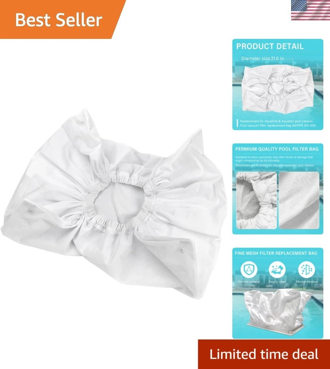 Fine Mesh Pool Cleaner Filter Bag for Aquafirst & Aquabot 8111 A8111PK gallery