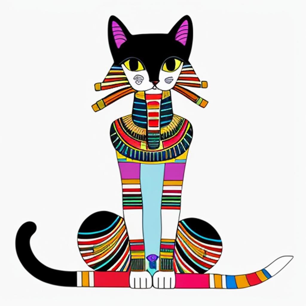 Folk Art Egyptian Cat Sticker Goddess Statue Colorful (4 Inch) gallery