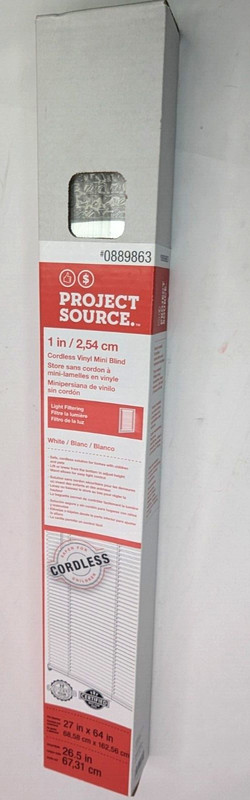 Project Source 1" Cordless Vinyl Mini Blind, White - Size 23" x 42" - Child Safe gallery