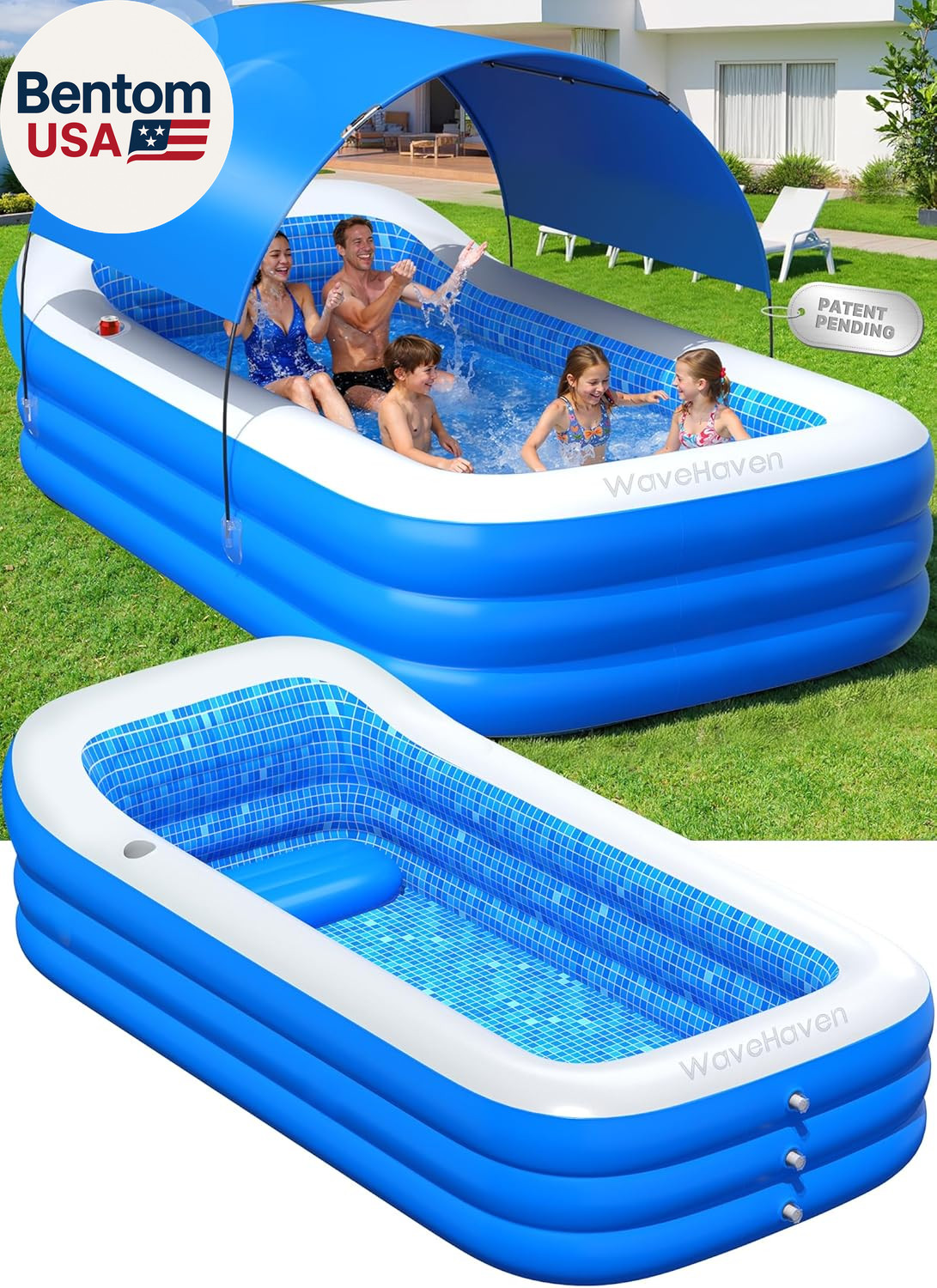 2026 Inflatable Pool with Canopy,Upgraded Blow up Pool for Adults&Kids,Large Inf gallery