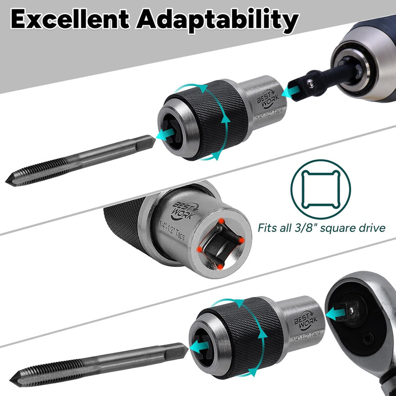 3Pcs Adjustable Tap Socket Set, 3/8" Drive Tap Handle Tool, Tap Holder for Reame gallery