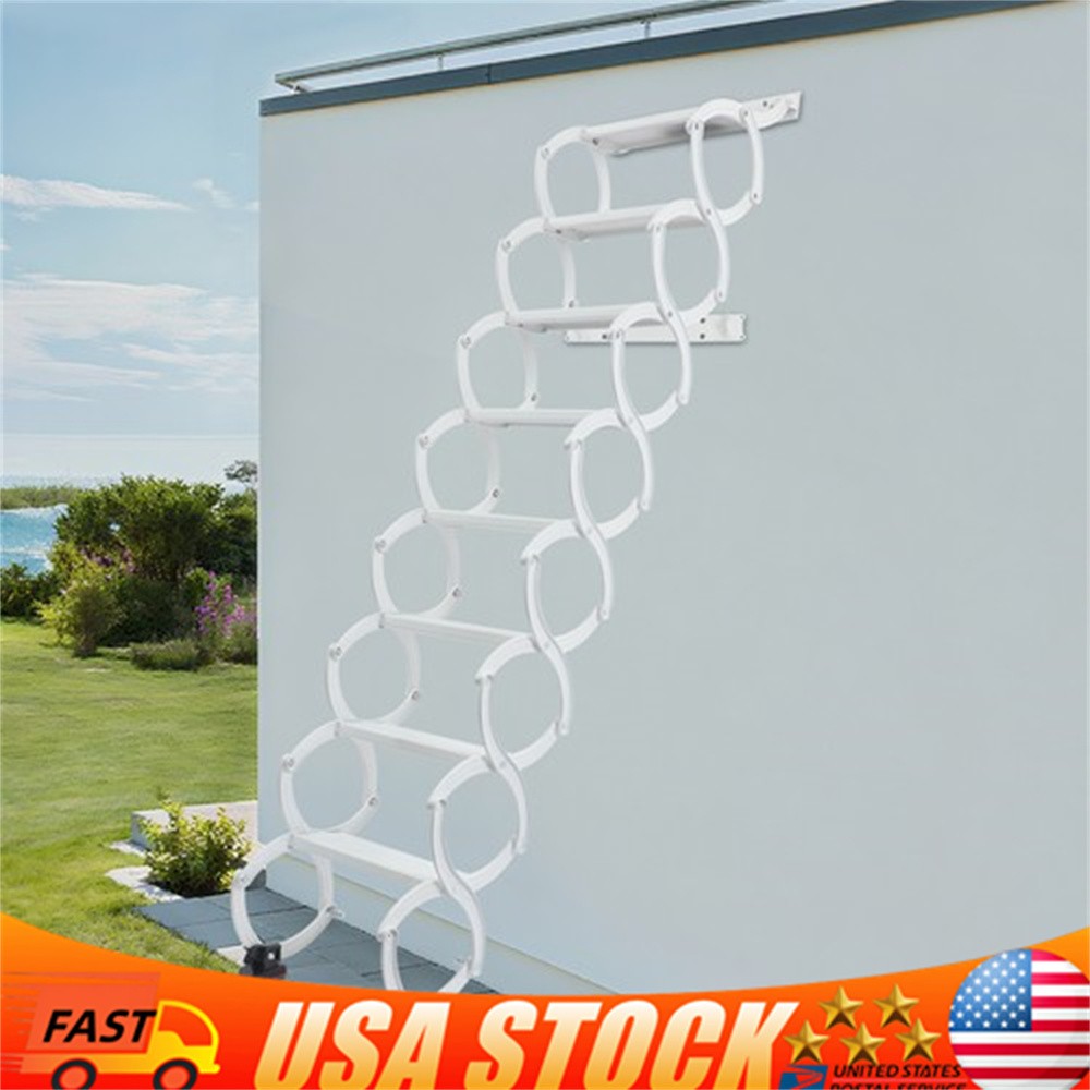 Attic Loft Pull Down Ladder 8 Step Wall Mounted Folding Loft Ladder Stairs White