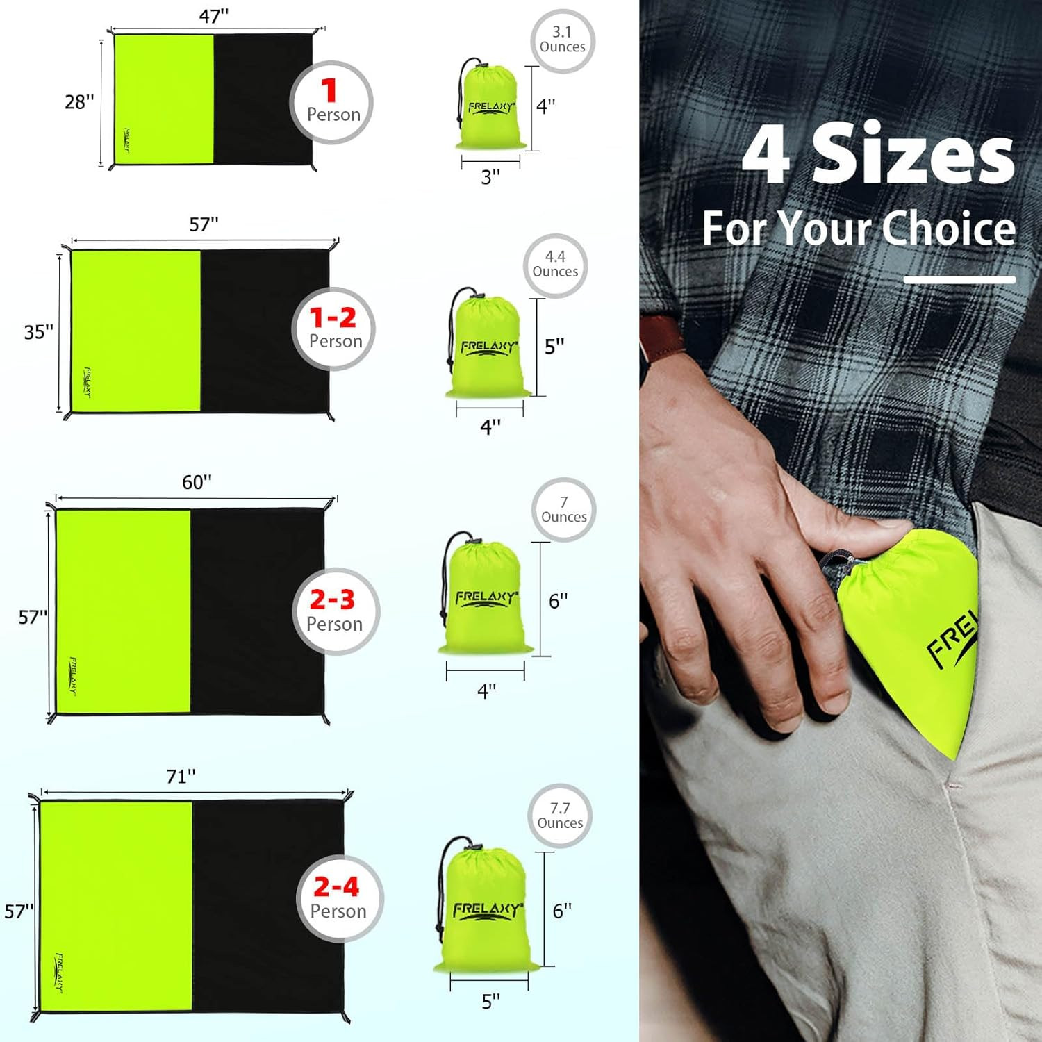 Pocket Picnic Blanket, Waterproof Sandproof Beach Mat, Compact Camping Tarp for gallery