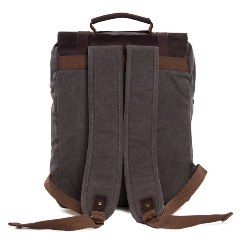 Waxed Canvas and Leather Double strap Backpack - Dark Grey 3