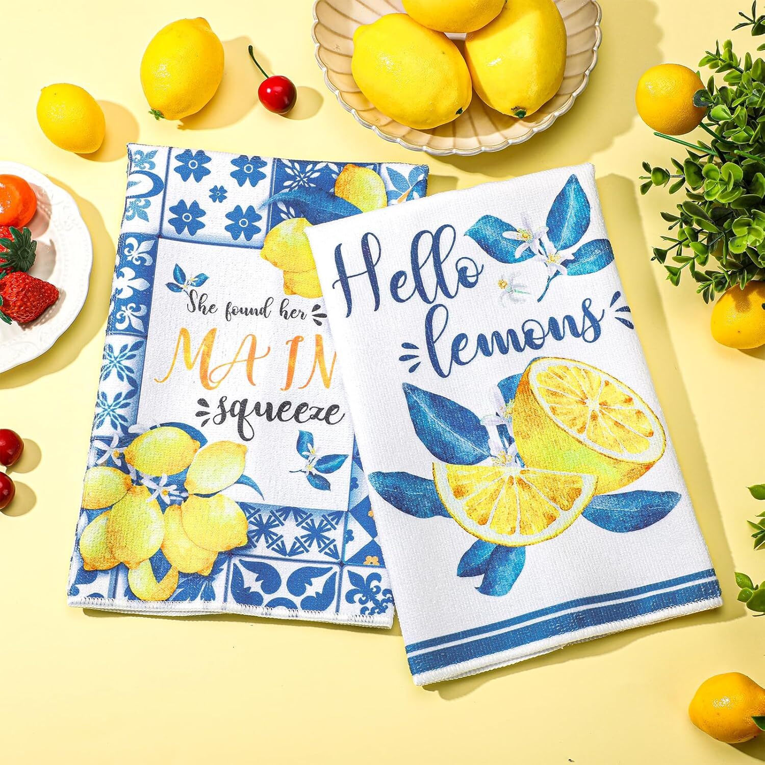 Sratte 6 Pcs Summer Kitchen Towels Dish 24 x 16 Small, Yellow, Blue gallery