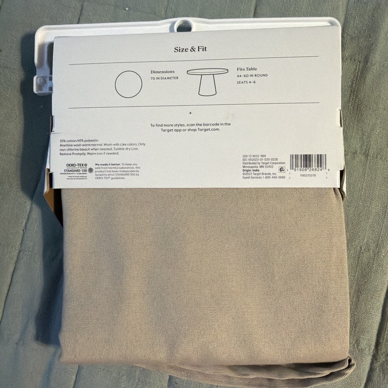 Threshold Natural Light Beige Cotton Blend Plain Weave 70" Round Tablecloth gallery