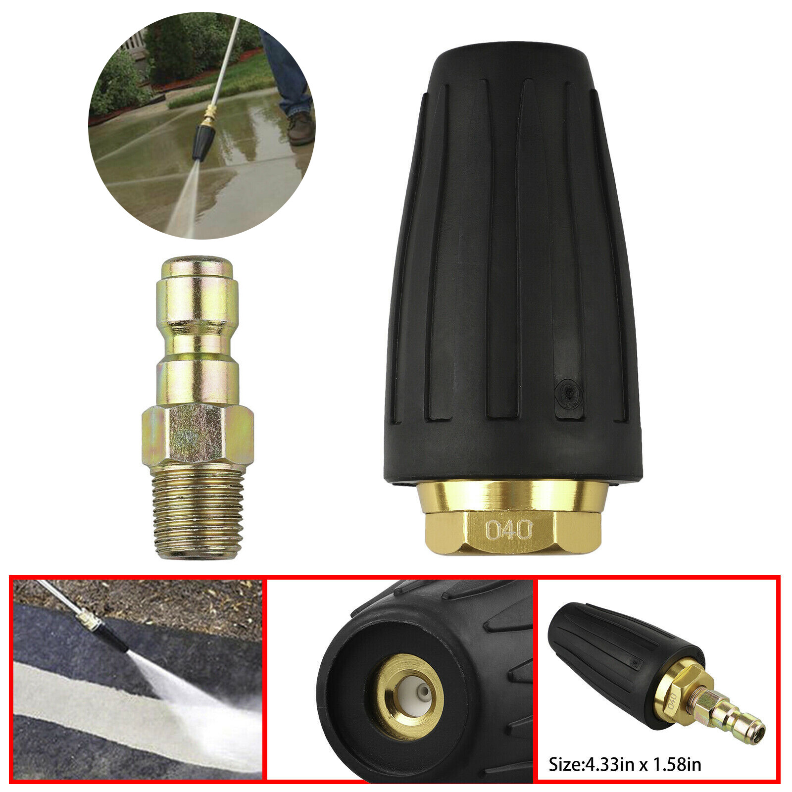 1/4" High Pressure Pressure Washer 3000 PSI Turbo Spray Nozzle Rotating 4.0 GPM gallery