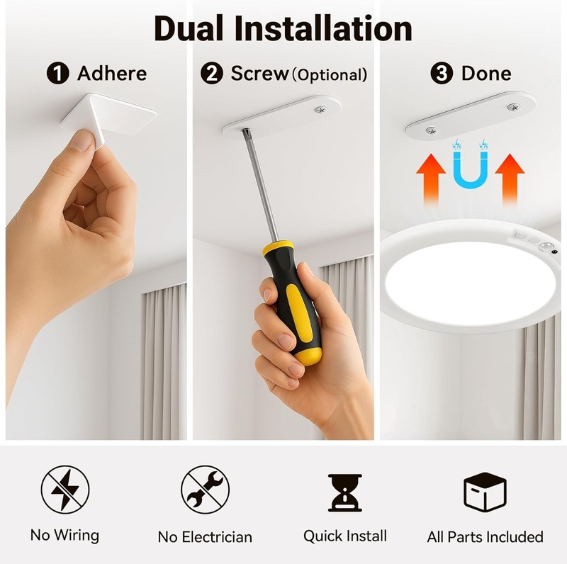 4 Pack Rechargeable Motion Sensor Ceiling Light 8000mAh Wireless Closet Light gallery