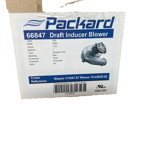 66847 Packard Draft Inducer Assembly, also for Rheem 117847-07 & 70-22838-02