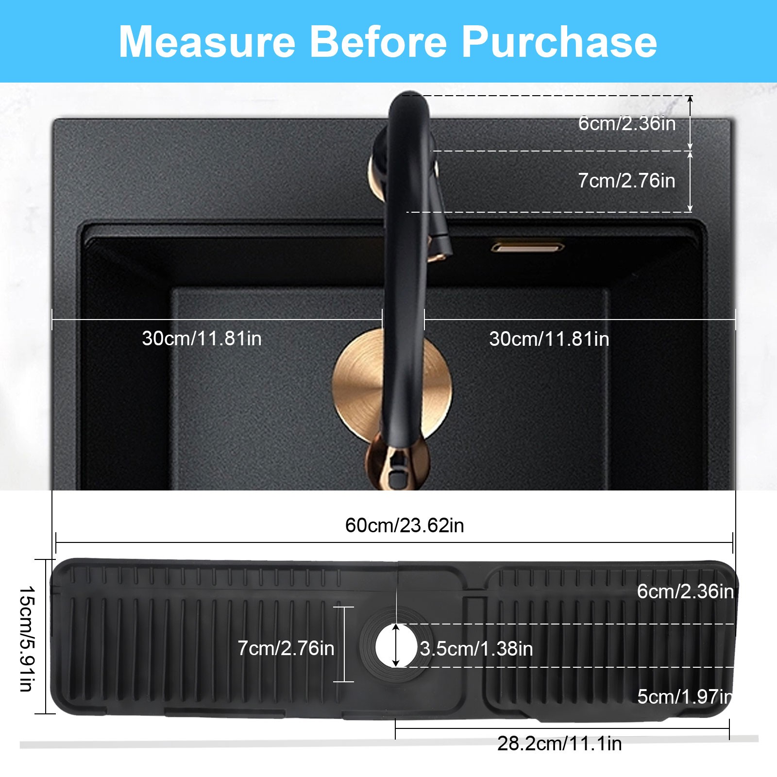 24 in Silicone Faucet Mat for Kitchen Sink Splash Guard 5° Slope Water Drain Mat gallery