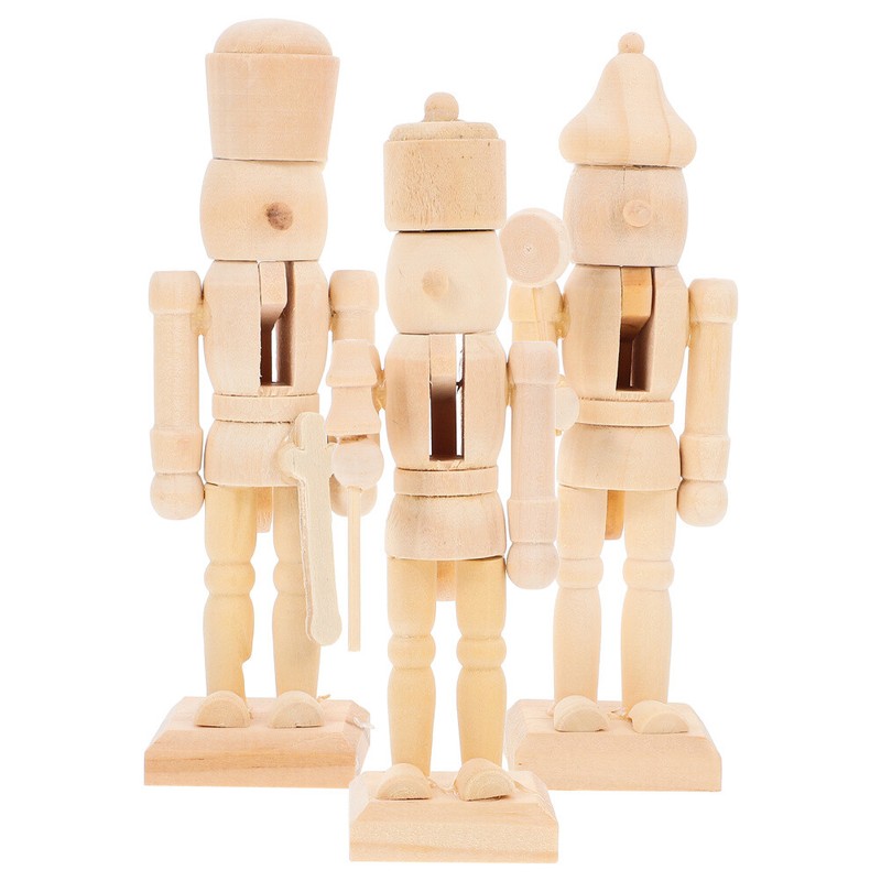 3 Pcs Large Paintable Nutcracker Unpainted Blank Ornaments Puppets DIY gallery