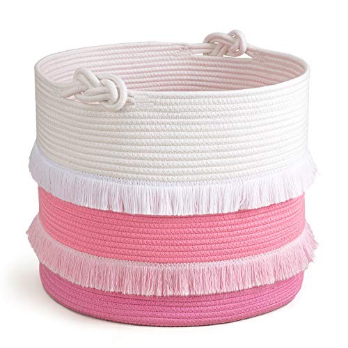 Large Rope Basket – 16''x13'' Decorative Woven Basket 40L (16"W x 13"H) Pink gallery