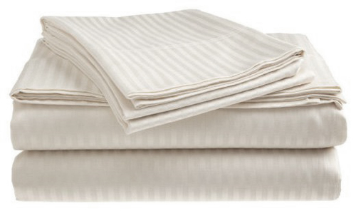 Full Size White 400 Thread Count 100% Cotton Sateen Dobby Stripe Sheet Set gallery
