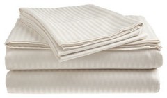 Full Size White 400 Thread Count 100% Cotton Sateen Dobby Stripe Sheet Set