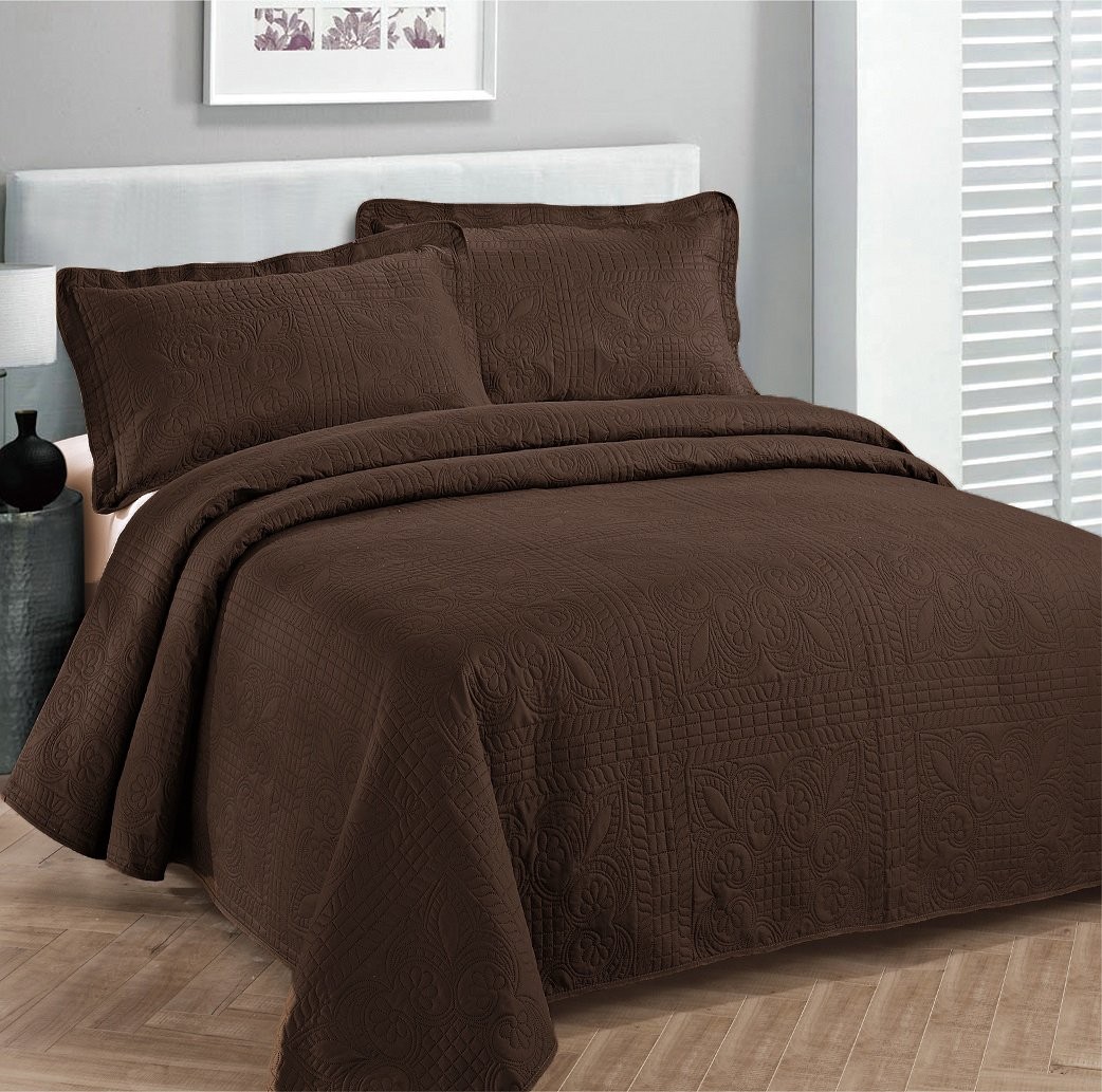 Fancy Collection Luxury Bedspread Coverlet Embossed Bed Cover Solid Coffee Ne... gallery