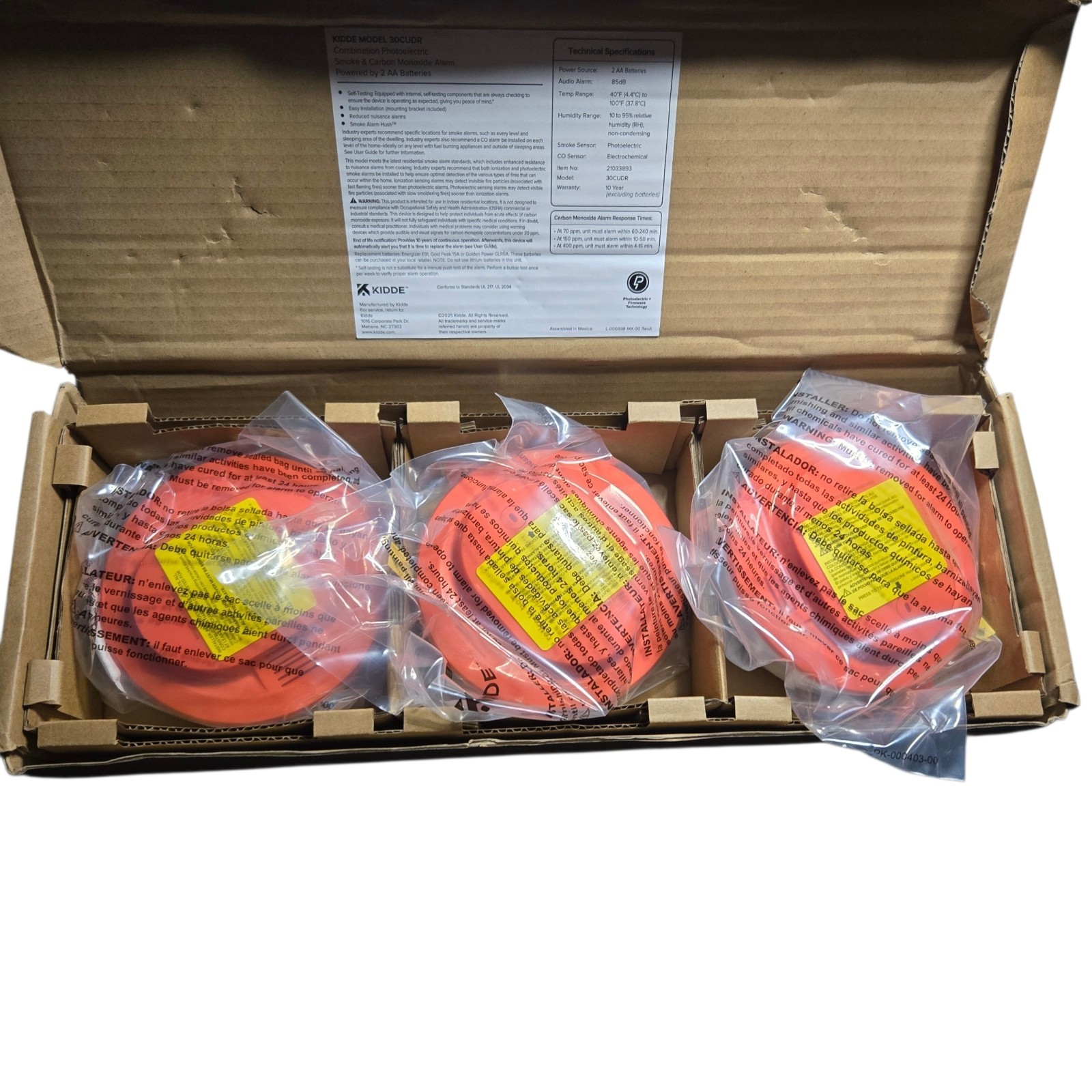 Kidde 30CUDR Smoke & CO Detector 3‑Pack AA Battery LED Status 85dB, Dec 2025 gallery