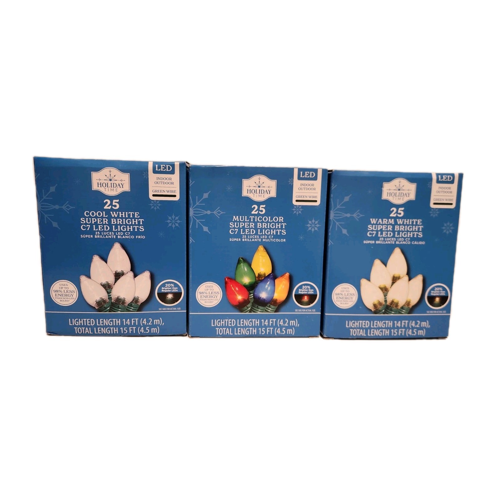 Holiday Time Cool & Warm White & Multicolor Super Bright C7 LED Lights Set Of 3 gallery