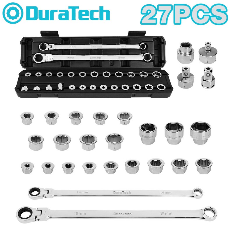 DURATECH 27PCS Extra Long Flex Head Ratcheting Wrench Set Double Box End 8-22mm gallery