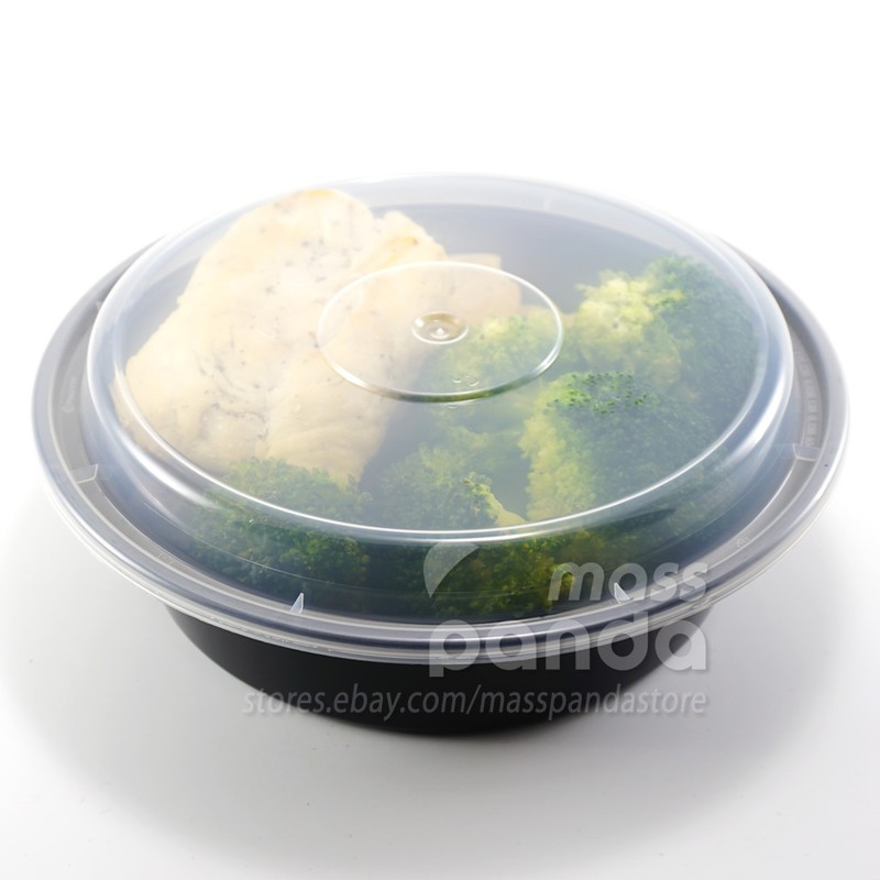 Pactiv 32 oz Plastic 7" Round Meal Prep Food Containers with Lids, Made in USA gallery