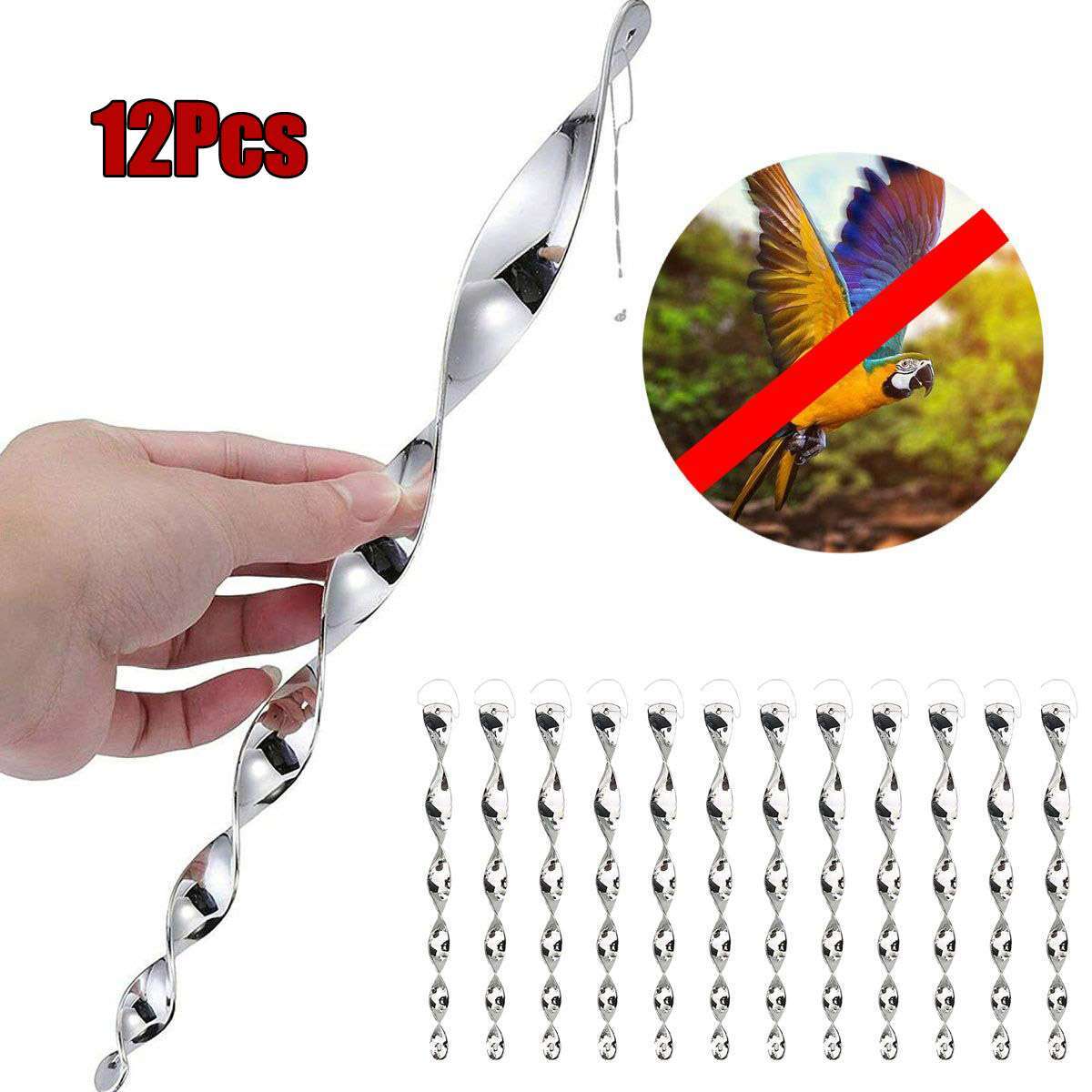 12pcs 12" Bird Repellent Reflective Scare Rods Spiral Deterrent Control Device gallery