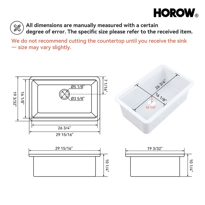 HOROW Undermount Workstation Kitchen Sink 30 Inch Topmount Fireclay Drop In Sink gallery