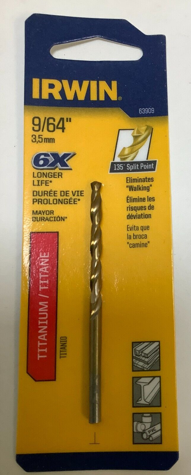 🔥 Irwin Titanium Drill Bit, 9/64", Wood/Metal/PVC, Free Shipping, Pack of 12 🔥 gallery