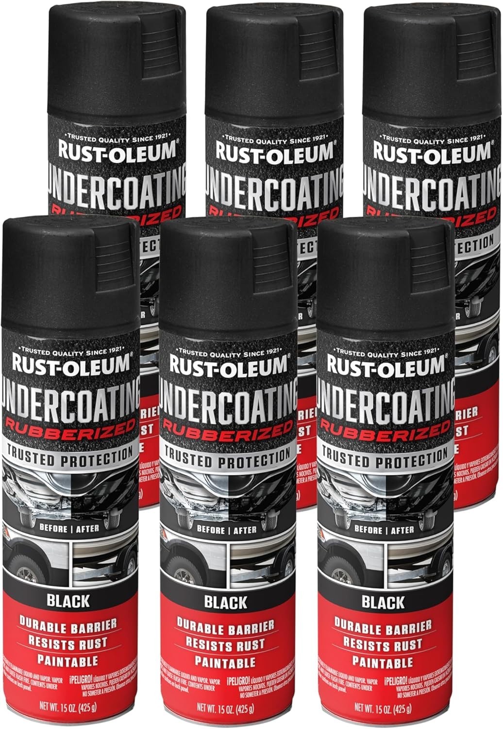 Rust-Oleum 248657-6PK Stops Rust Undercoating Spray, 15 oz, Rubberized Black, 6 gallery