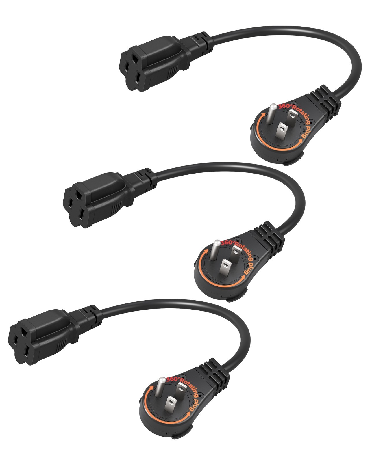 DEWENWILS 360° Rotating Flat Plug Extension Cord 1FT,ETL Certified, 3 Pack,Black gallery