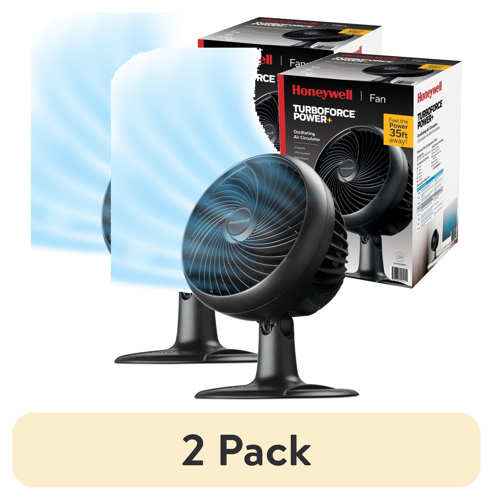 (2 Pack) 10" Black Turbo Force Power Oscillating Table Fan, 35Ft Air Circulatio gallery