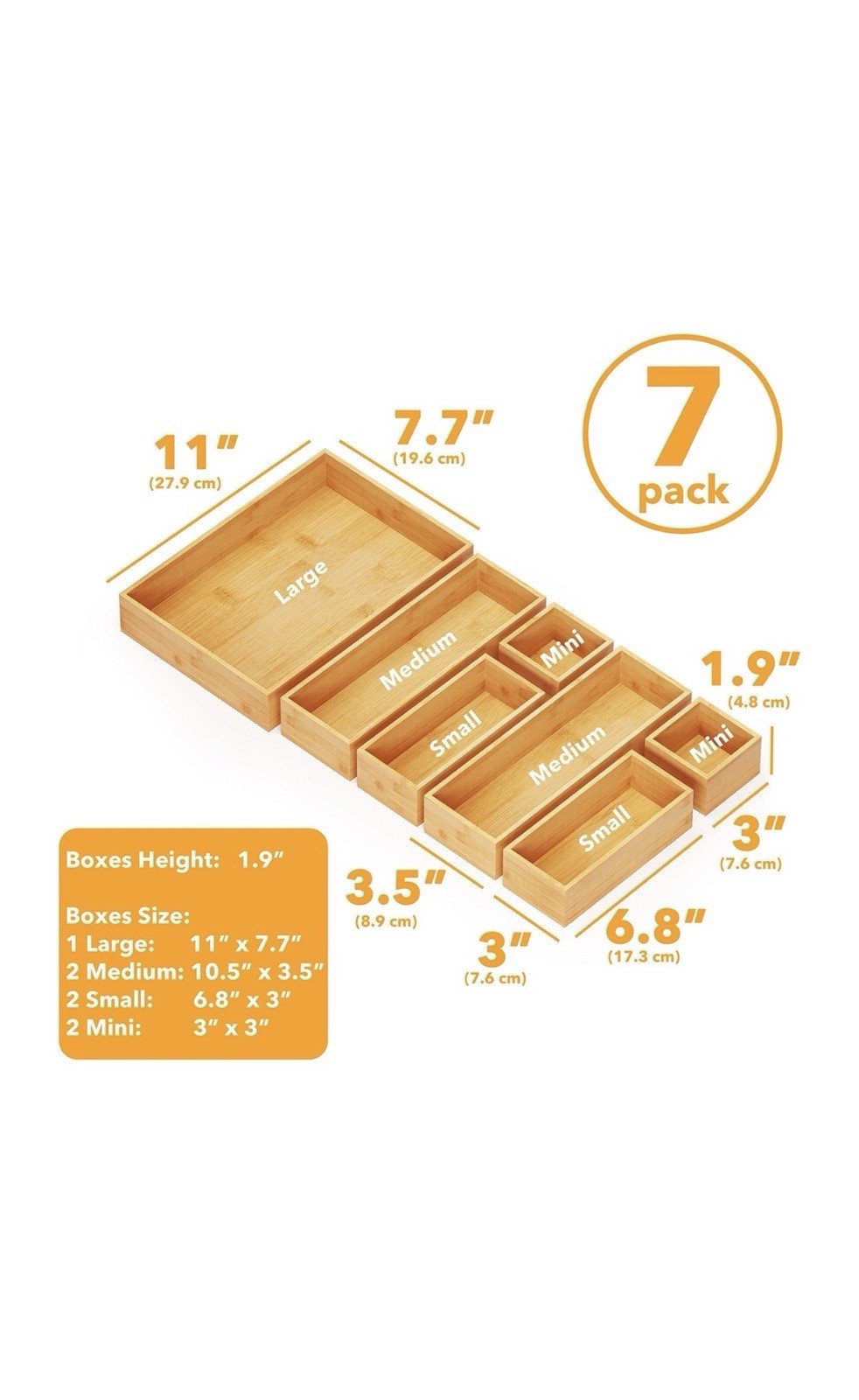 7-Piece Bamboo Drawer Organizer Set – Multi-Use Divider Bins Wood Tray Drawer gallery