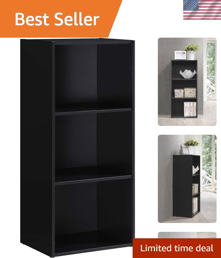 Compact Black 3-Shelf Bookcase - Durable Engineered Wood for Clutter-Free Living gallery