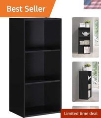 Compact Black 3-Shelf Bookcase – Durable Engineered Wood for Clutter-Free Living