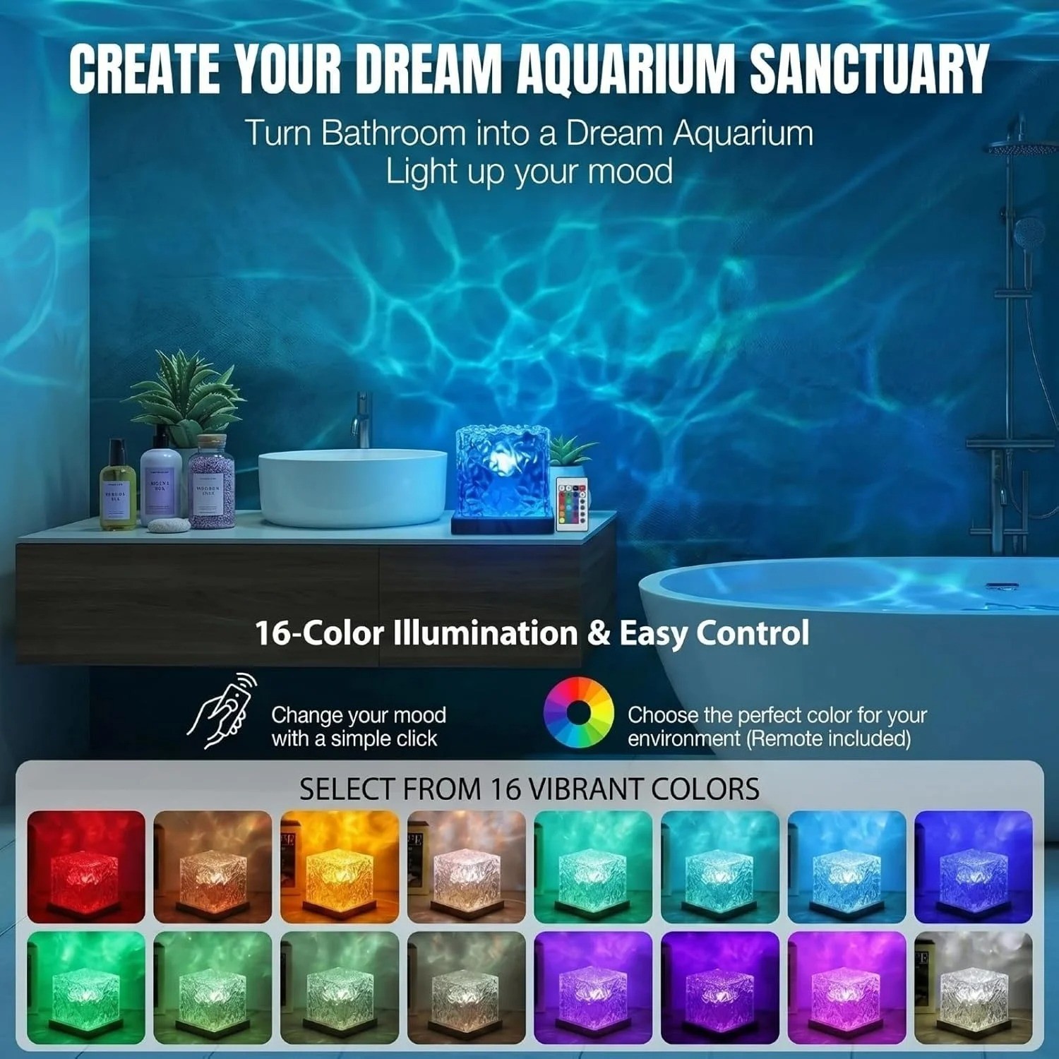 Ocean Wave LED Projector Light RGB Night Lamp 16 Colors USB Remote Decor gallery