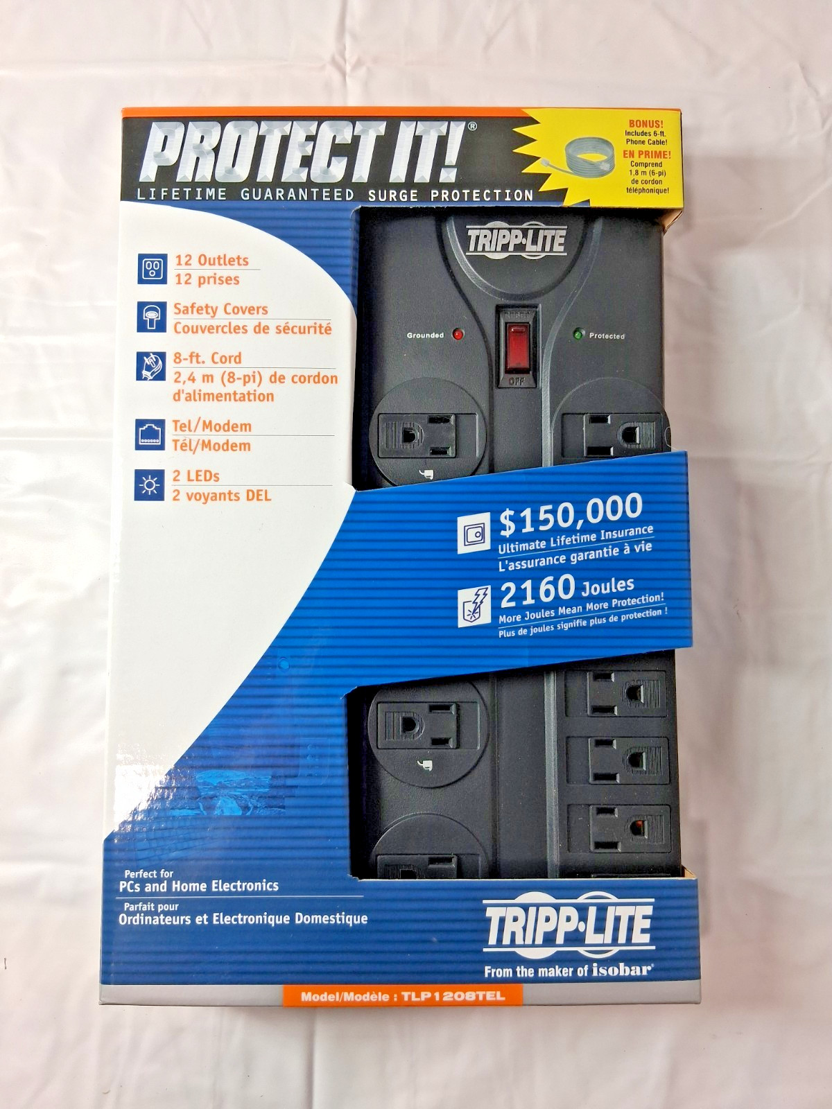 Tripp-Lite Power Outlet Strip 12 Outlets 120 VAC15 Amps 8ft Cord TLP1208TEL gallery