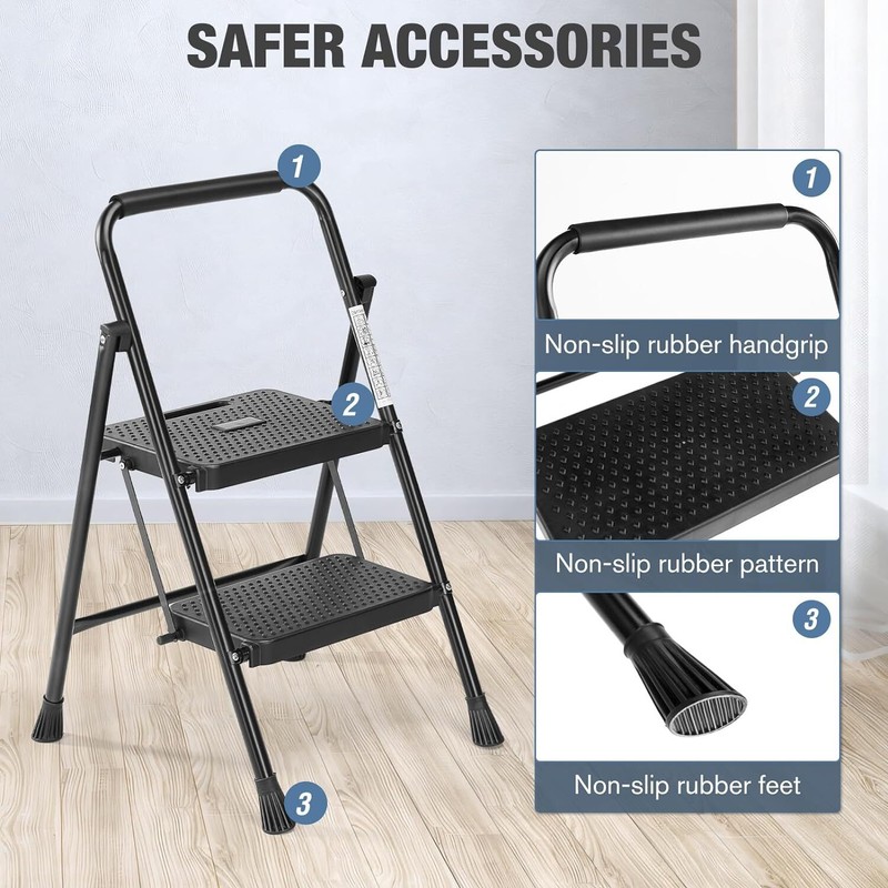 Portable 2 Step Folding Ladder Step Stool - Anti-Slip Pedal - 800 lbs Capacity gallery