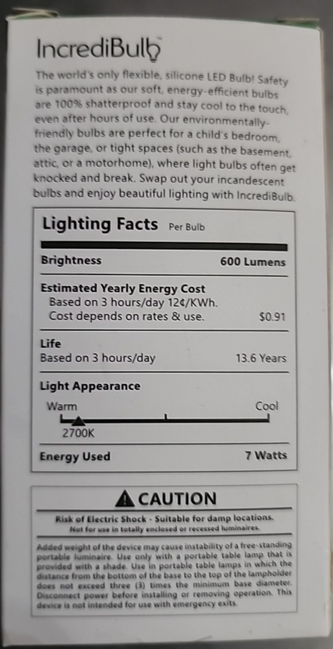 IncrediBulb 60W Soft White Shatterproof LED Bulb Uses Only 7W Silicone A19 NEW gallery