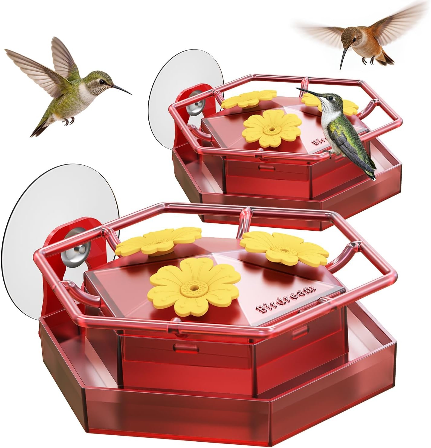 Birdream 2 Pack Window Hummingbird Feeders for Outdoors, Hummingbird Feeder with gallery