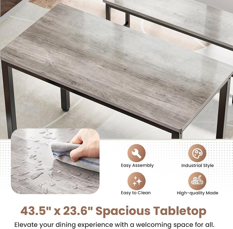 Dining Table Set 4 Kitchen Table W/ 2 Benchs Modern Functional 3-Piece Dining gallery