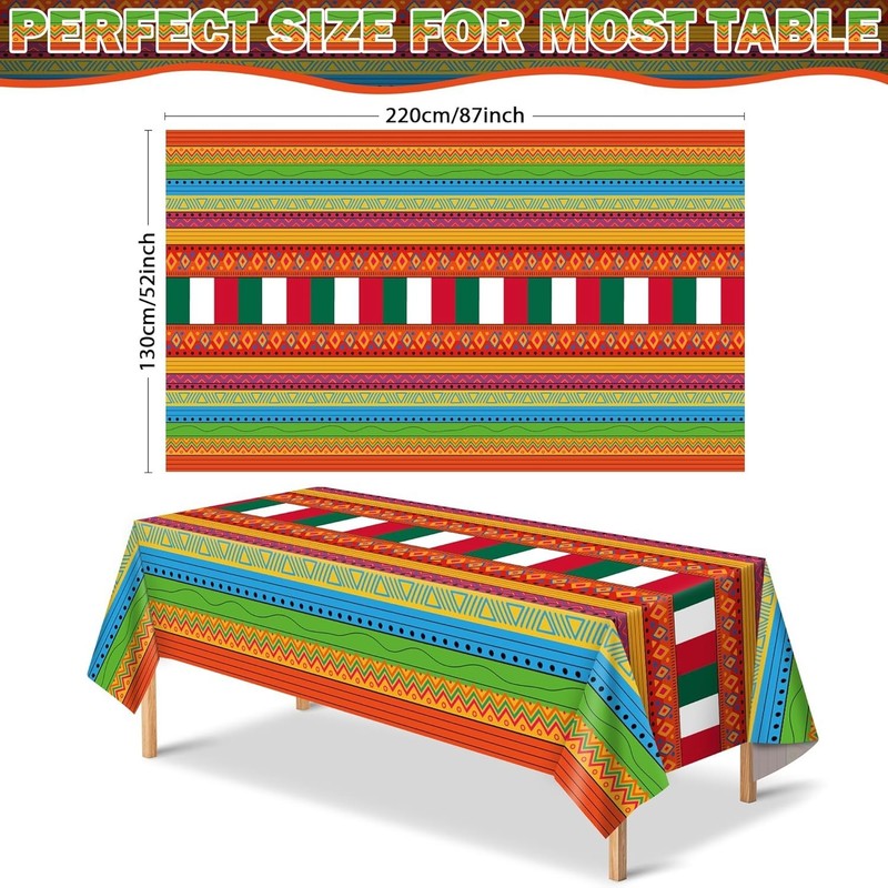 Durable 2-Pack Fiesta Table Covers 52x87in - Perfect for Taco & Mexican Parties gallery