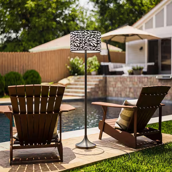 Weather Resistant Eclectic Style Outdoors Indoor Floor Lamp Leaf Patterned Shade gallery