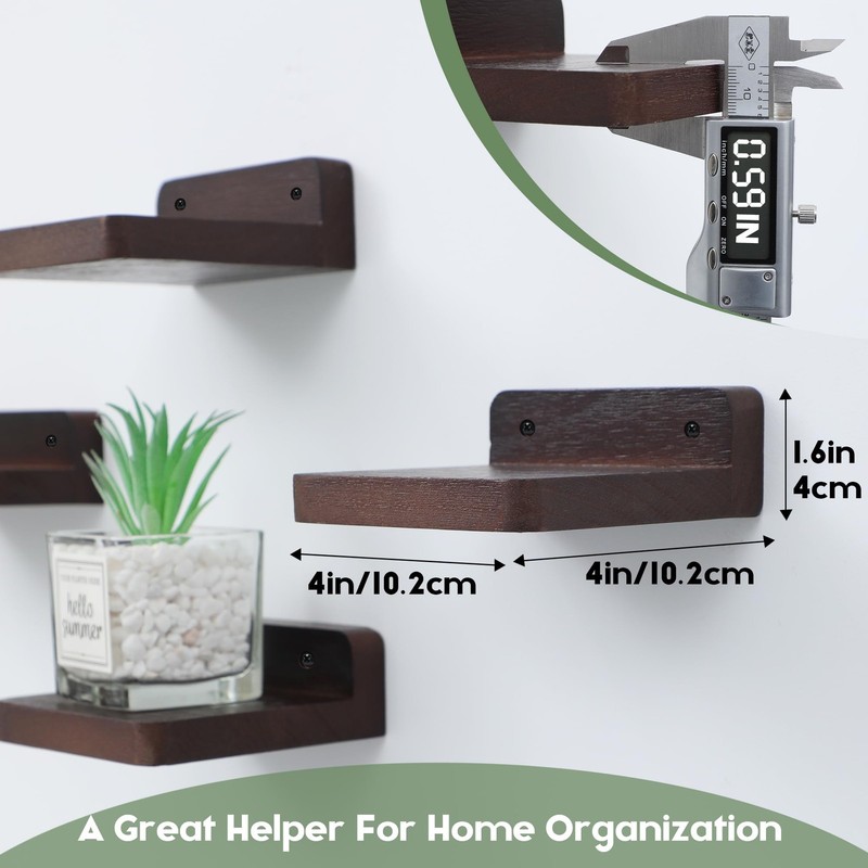 Small Floating Display Ledge Wall Shelf 4x4 Inch Rustic Dark Walnut 8 PCS gallery