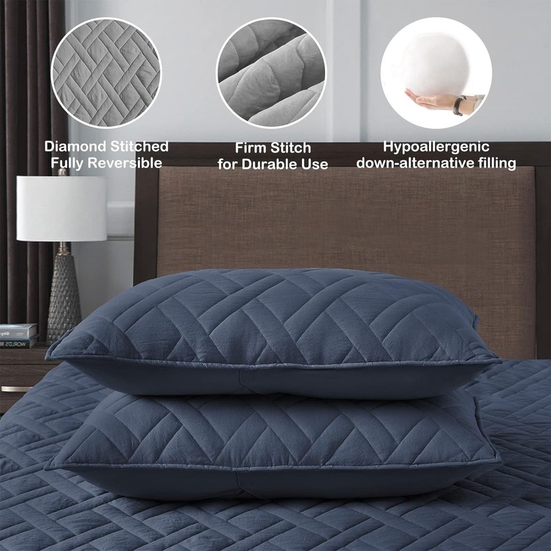 Hypoallergenic Soft Microfiber Queen Quilt Set – Stylish Diamond Stitch Design gallery