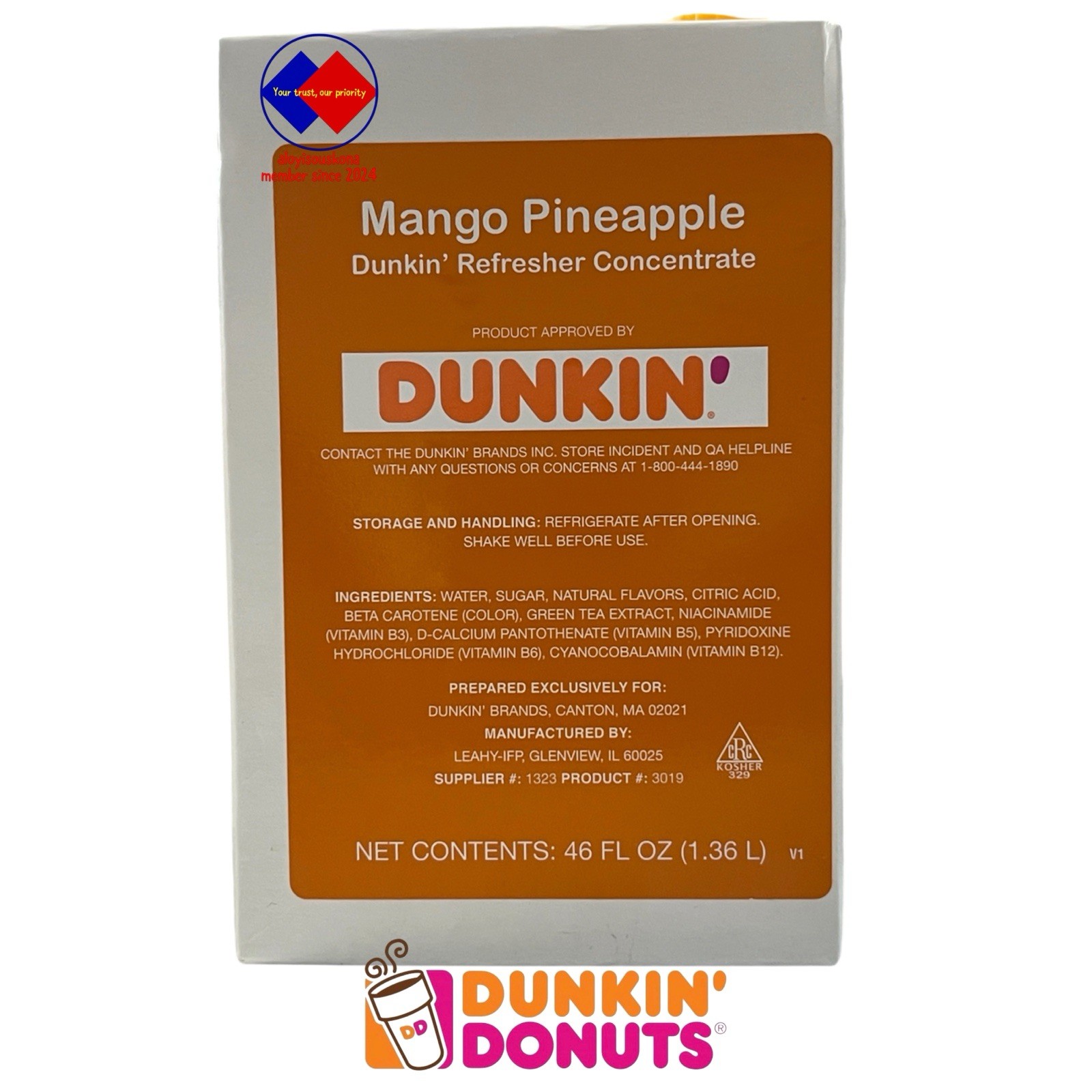 Dunkin’ Refresher Concentrate Mango-pineapple Vitamin B3/B5/B6/B12 46FL OZ gallery
