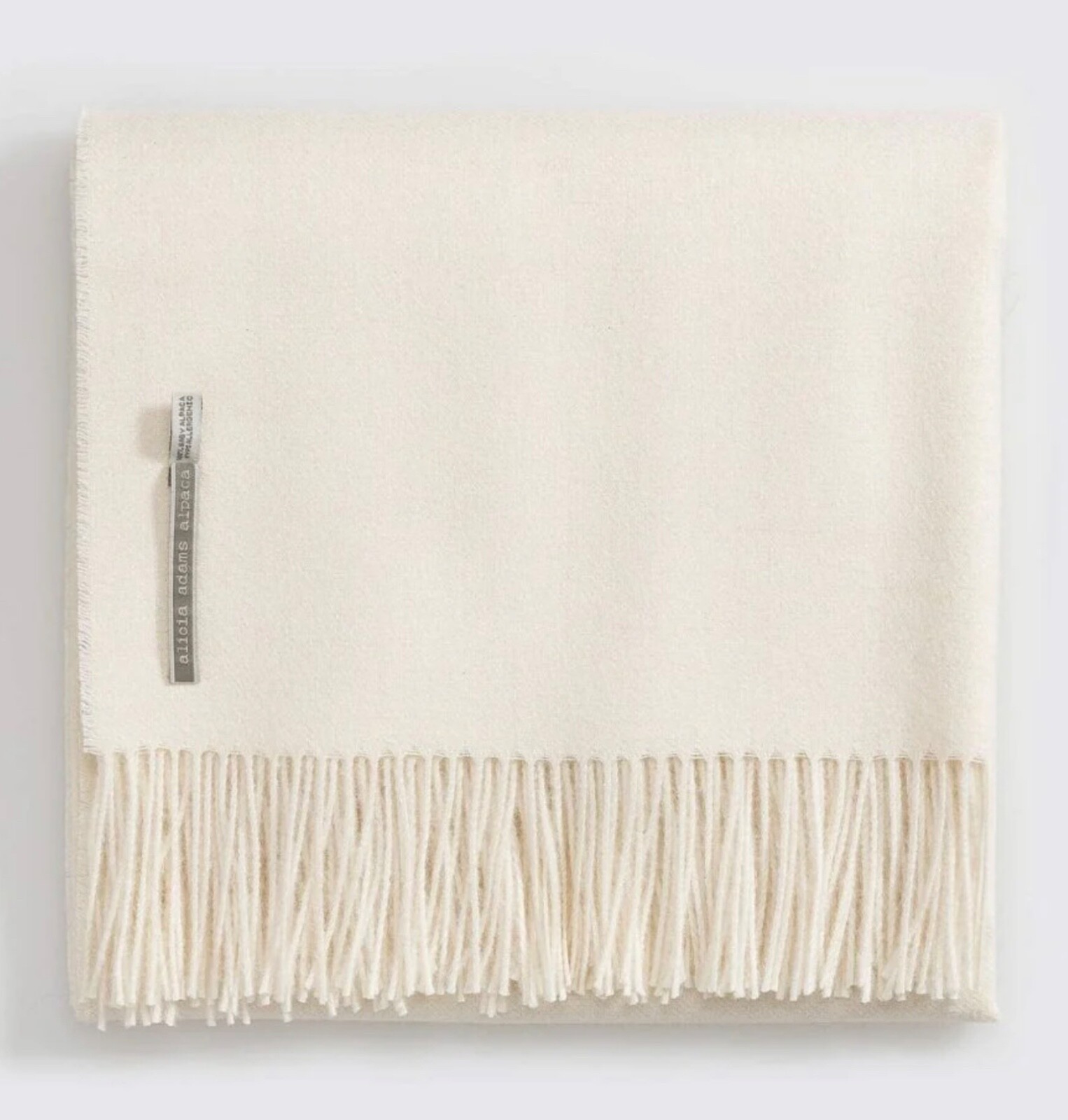 Alicia Adams Alpaca Wool Blend Fringed Throw Blanket Canyon Beige Ivory Cream NW gallery