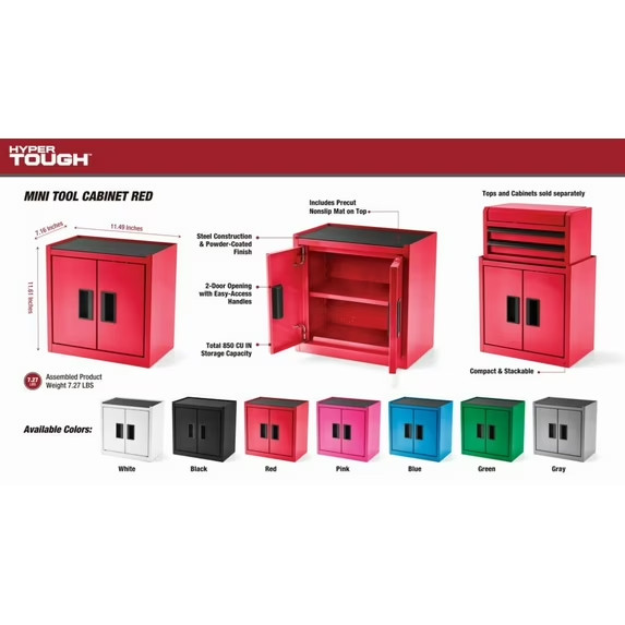 Hyper Tough Mini Tool Cabinet, 11.6-Inch Steel Storage, Red, Double Doors, Non-S gallery