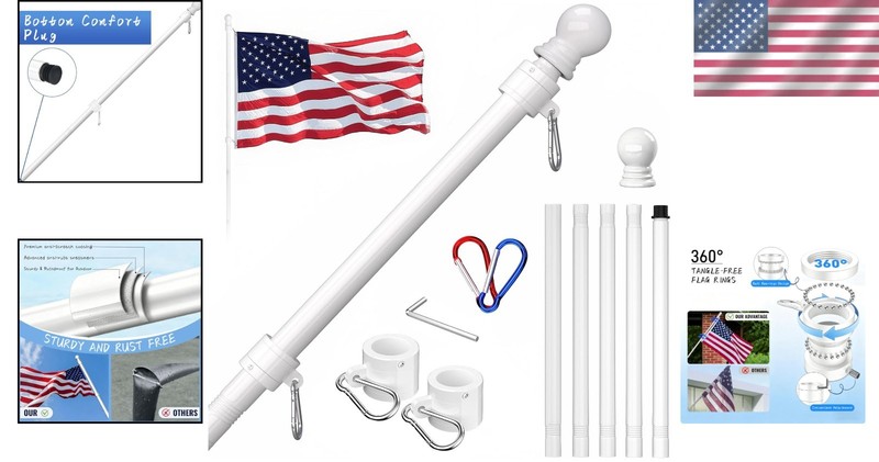 Multi-Accessory Tangle-Free Flag Pole – 6 FT Stainless Steel for Boats & Porches gallery