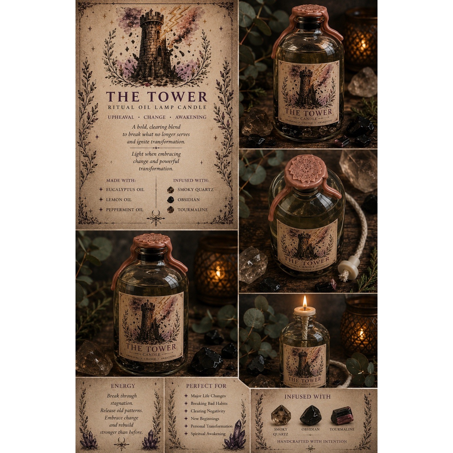 The Tower Tarot Ritual Oil Candle gallery