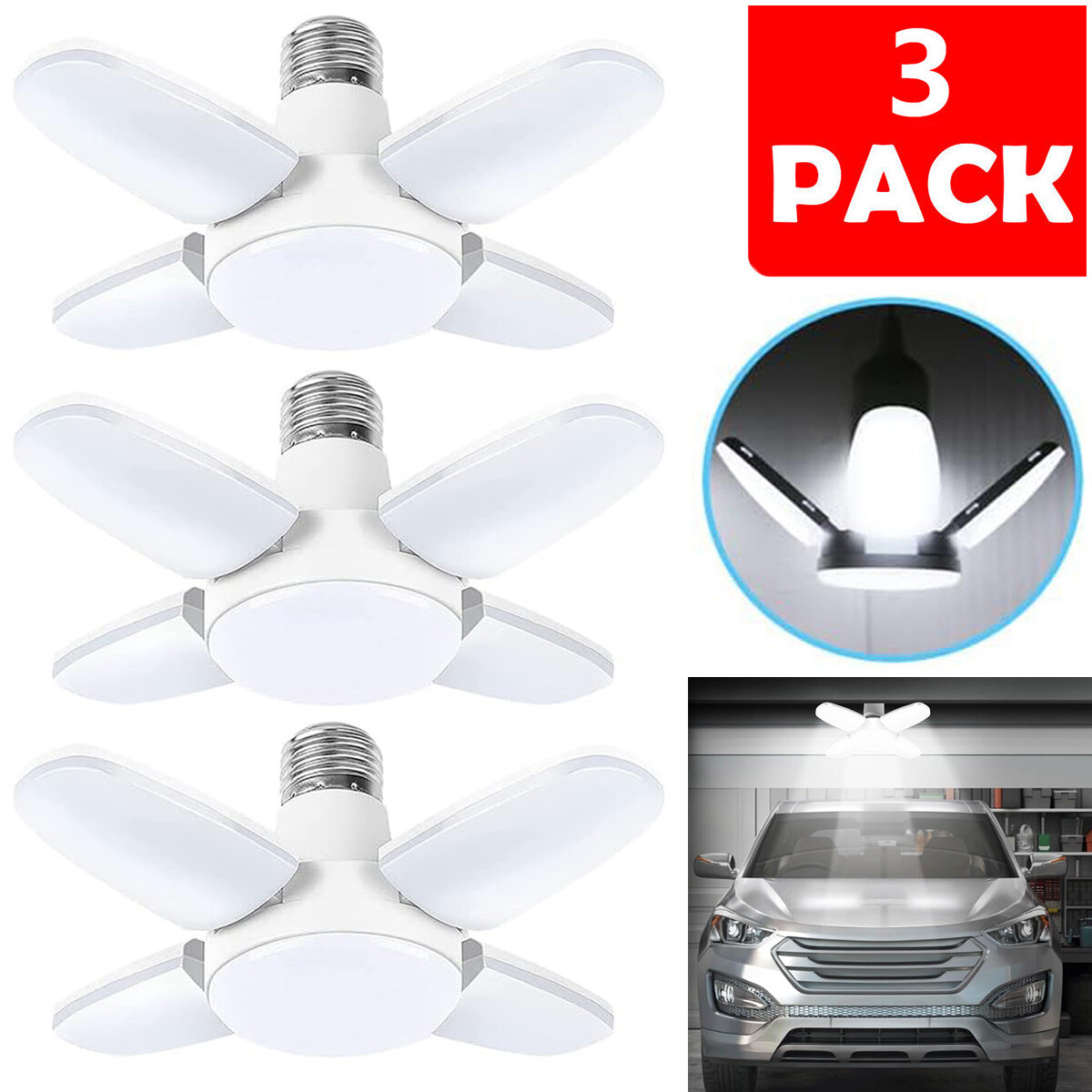 3 PCS LED Garage Light Bulb Deformable Ceiling Fixture Lights E27 Workshop Lamp gallery
