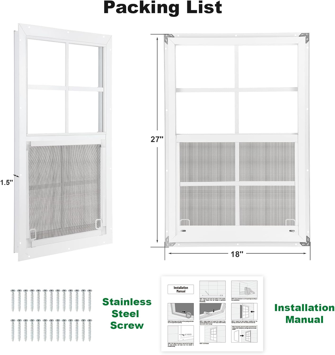 18" X 27" Shed Windows 2 Pack, Small Sliding Window with Tempered Glass & Metal gallery